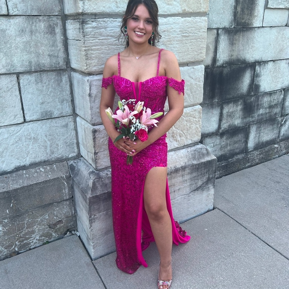 Fuchsia Off-Shoulder Prom Dress